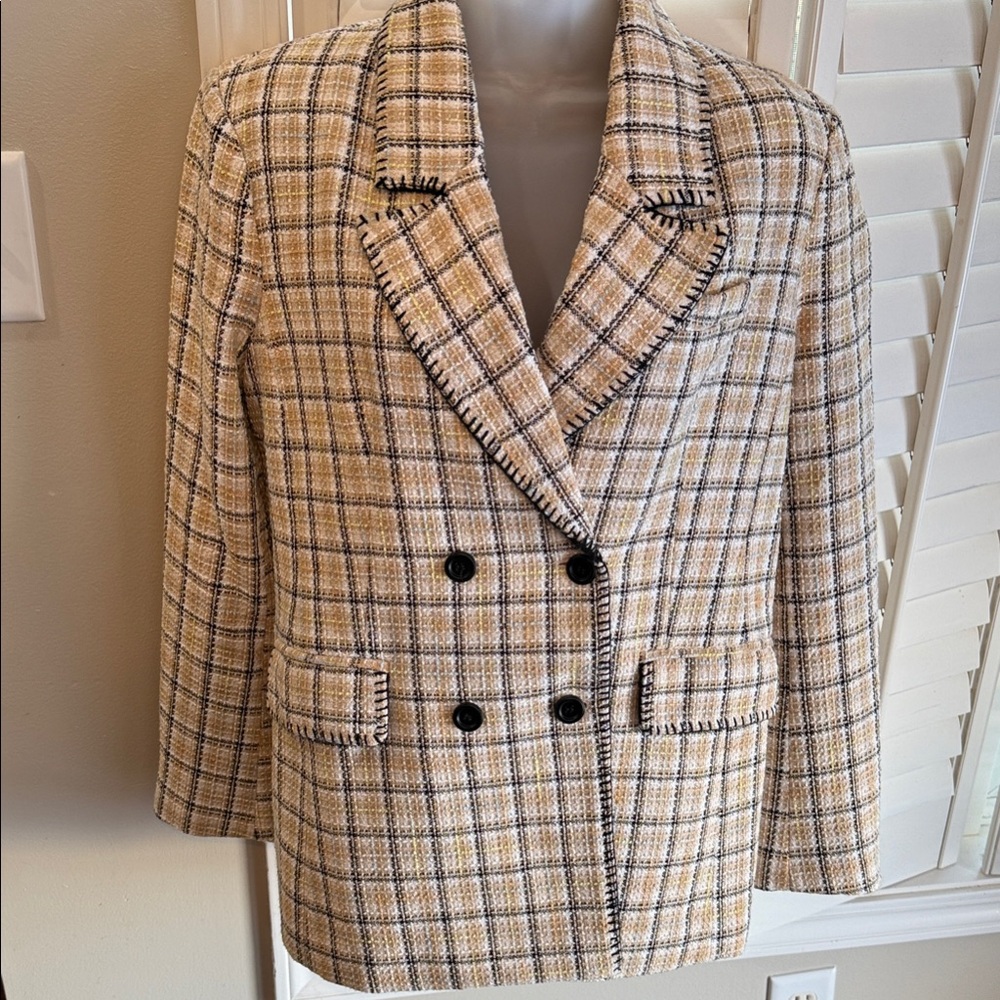 Fate Cream and Black Plaid Double-Breasted Blazer
